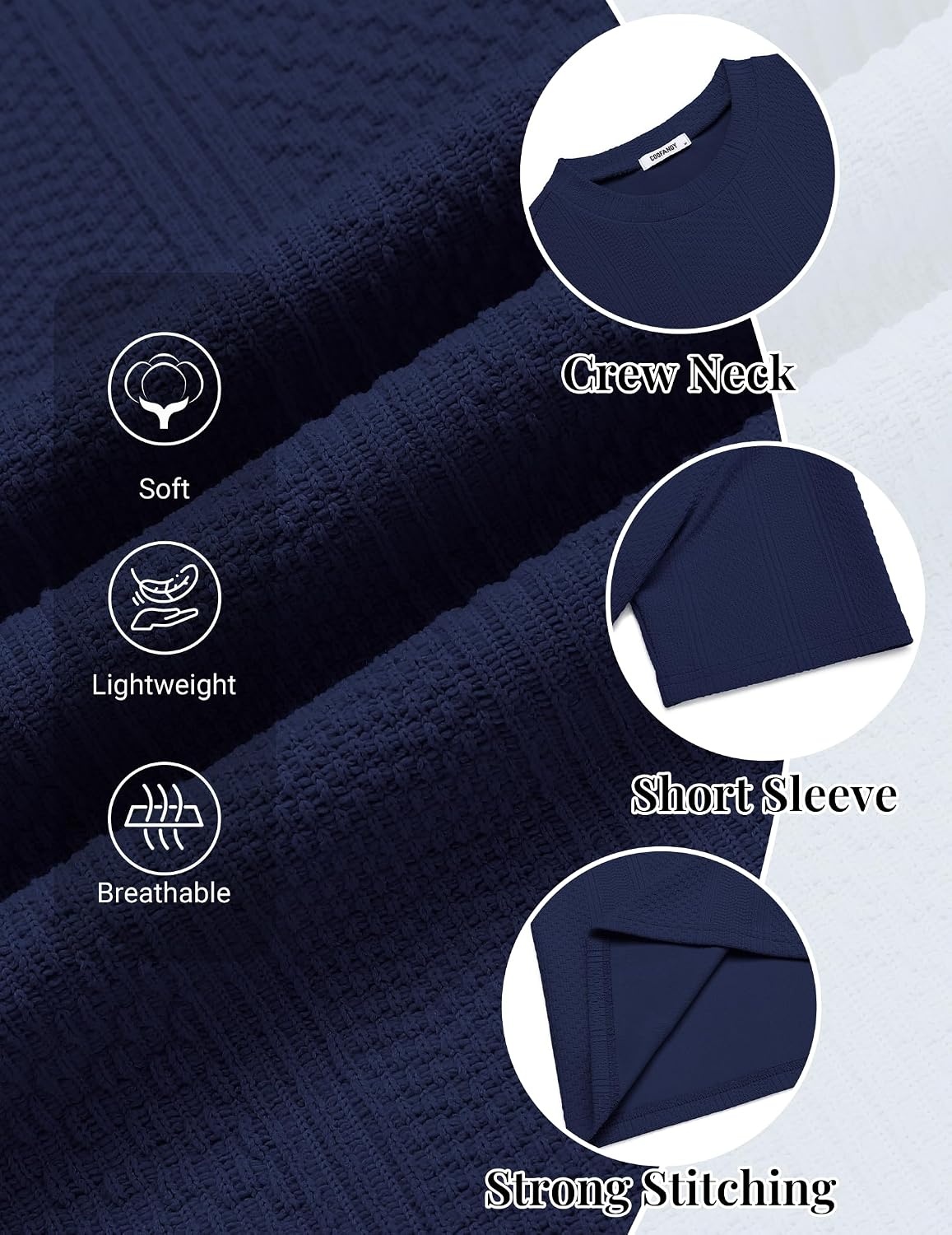 image:imageCOOFANDY Mens T Shirts Short Sleeve Casual Crewneck Pullover Tees Textured Shirts Classic Knit Summer Top Bassic Loose Tee Soft Breathable Fashion Daily Work VacationNavy Blue