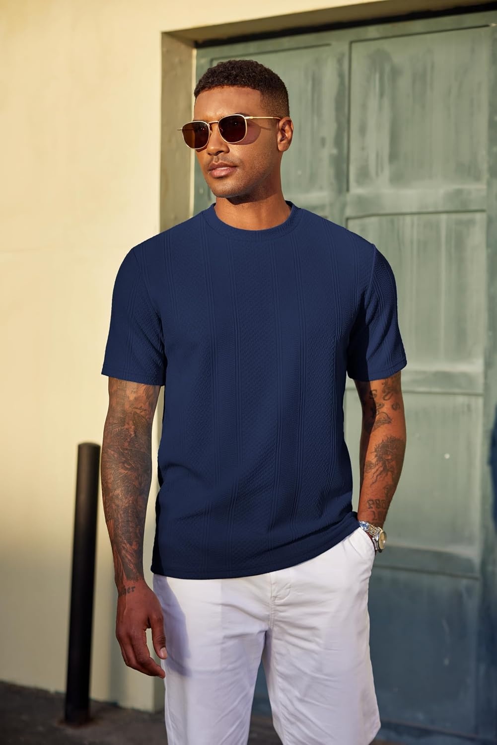 image:imageCOOFANDY Mens T Shirts Short Sleeve Casual Crewneck Pullover Tees Textured Shirts Classic Knit Summer Top Bassic Loose Tee Soft Breathable Fashion Daily Work VacationNavy Blue