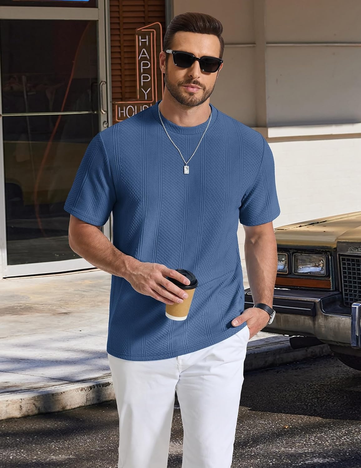 image:imageCOOFANDY Mens T Shirts Short Sleeve Casual Crewneck Pullover Tees Textured Shirts Classic Knit Summer Top Bassic Loose Tee Soft Breathable Fashion Daily Work VacationCaptains Blue