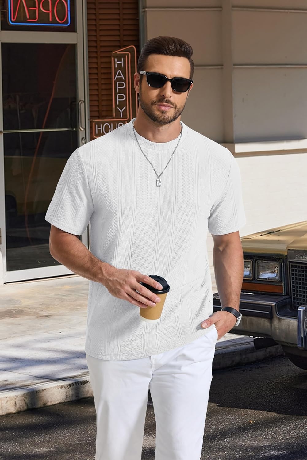 image:imageCOOFANDY Mens T Shirts Short Sleeve Casual Crewneck Pullover Tees Textured Shirts Classic Knit Summer Top Bassic Loose Tee Soft Breathable Fashion Daily Work VacationWhite