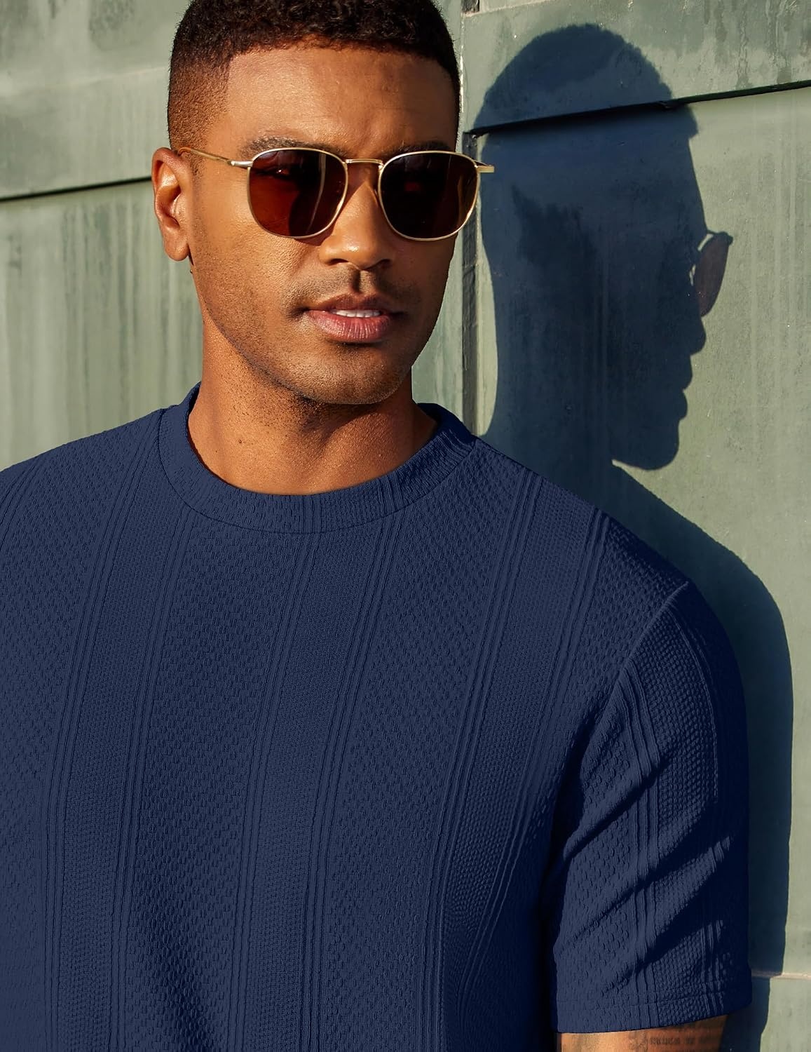 image:imageCOOFANDY Mens T Shirts Short Sleeve Casual Crewneck Pullover Tees Textured Shirts Classic Knit Summer Top Bassic Loose Tee Soft Breathable Fashion Daily Work VacationNavy Blue