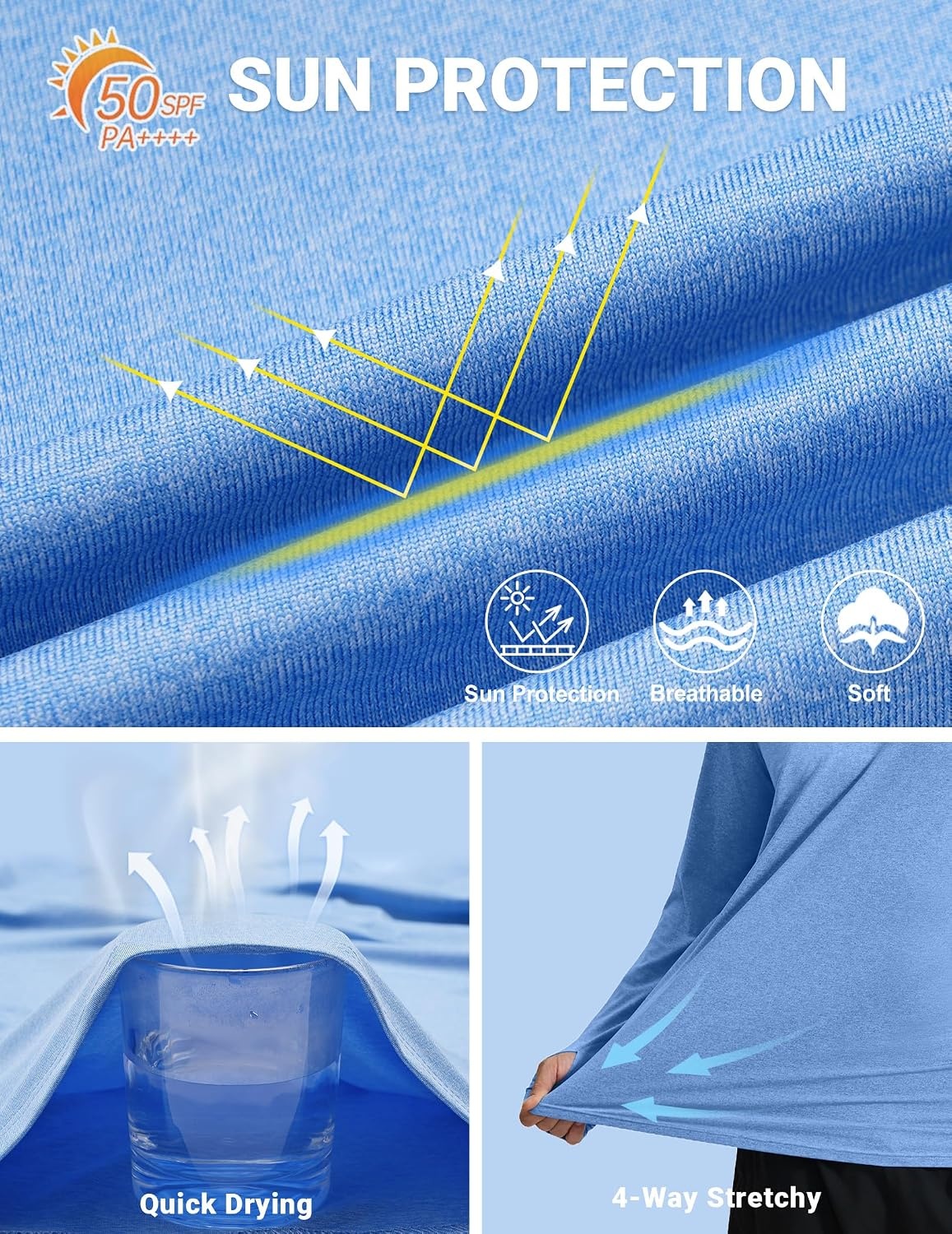 image:imageCOOFANDY Mens UPF 50 Fishing Shirt Lightweight Quick Dry UV Sun Protection Hoodie Long Sleeve SPF Hiking Running Rash Guard2 Packlight Bluewhite
