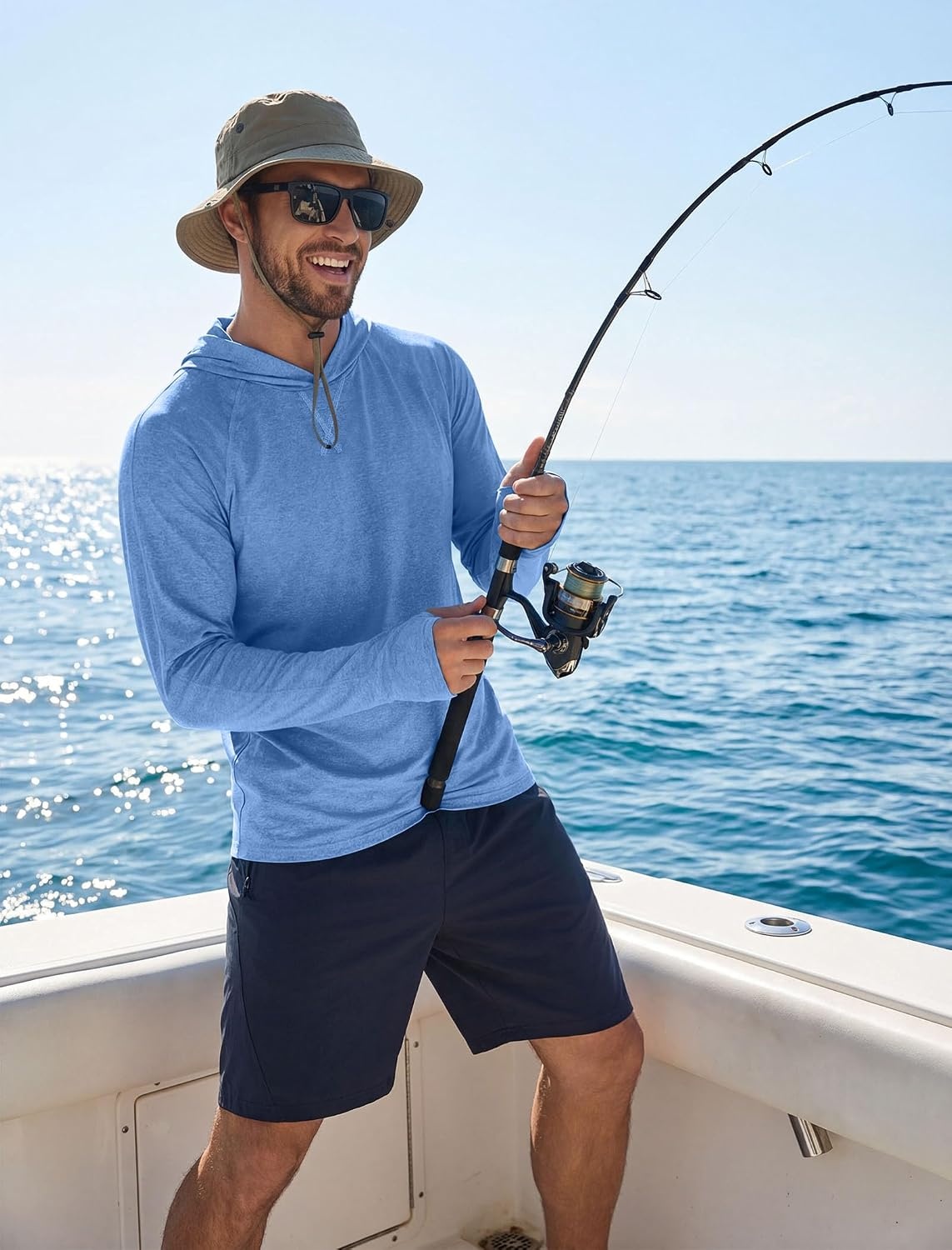 image:imageCOOFANDY Mens UPF 50 Fishing Shirt Lightweight Quick Dry UV Sun Protection Hoodie Long Sleeve SPF Hiking Running Rash Guard2 Packlight Bluewhite