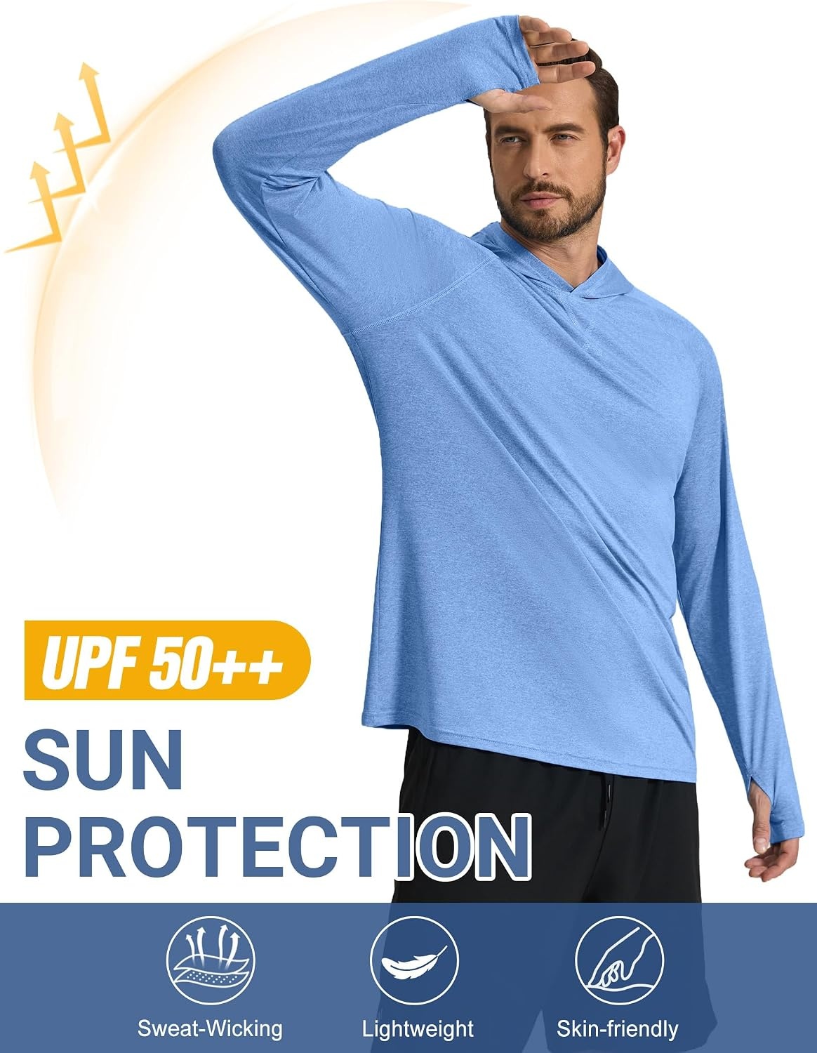image:imageCOOFANDY Mens UPF 50 Fishing Shirt Lightweight Quick Dry UV Sun Protection Hoodie Long Sleeve SPF Hiking Running Rash Guard2 Packlight Bluewhite