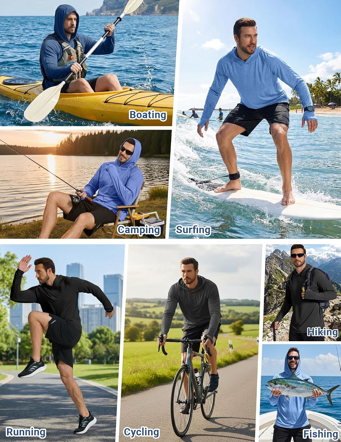 image:imageCOOFANDY Mens UPF 50 Fishing Shirt Lightweight Quick Dry UV Sun Protection Hoodie Long Sleeve SPF Hiking Running Rash Guard2 Packlight Bluewhite