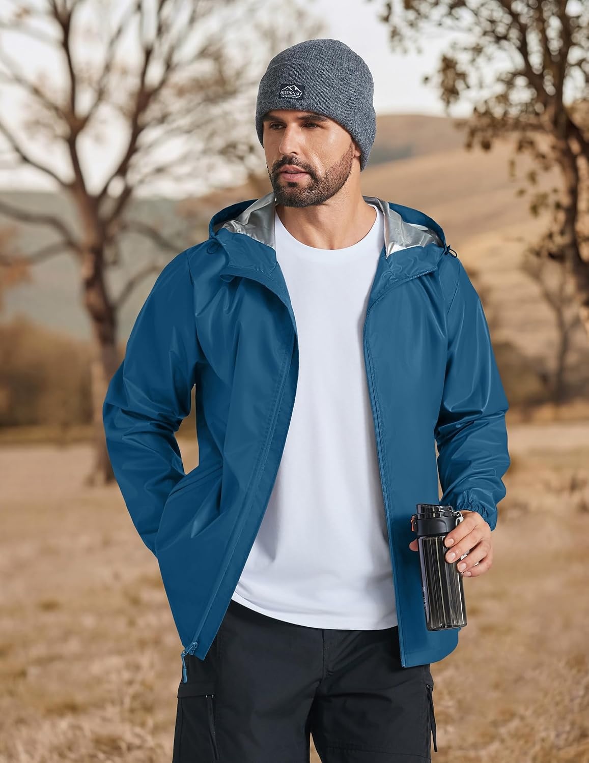 image:imageCOOFANDY Rain Jacket Men Waterproof With Hood Raincoat Windbreaker Packable 2 Waterresistant Zip Pockets Lightweight Windbreaker For Hiking Cycling Running Golf Fishing Rain Shell GearDark Blue