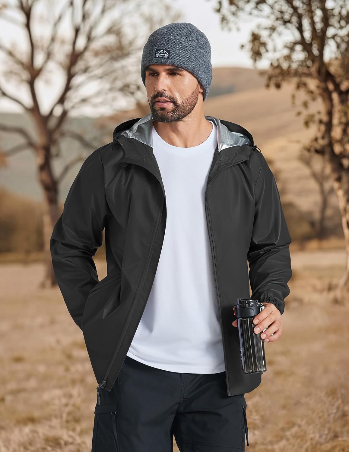 image:imageCOOFANDY Rain Jacket Men Waterproof With Hood Raincoat Windbreaker Packable 2 Waterresistant Zip Pockets Lightweight Windbreaker For Hiking Cycling Running Golf Fishing Rain Shell GearBlack