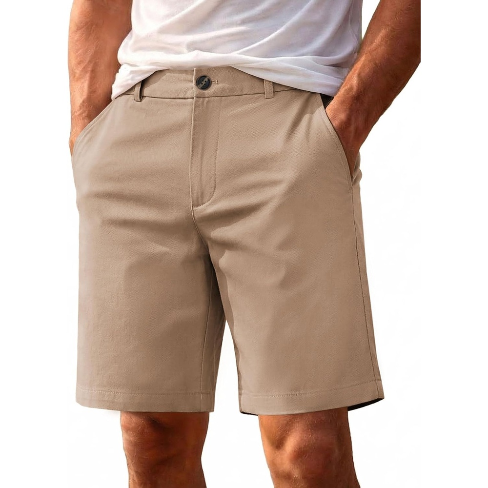 image:imageCOOFANDY Men Short Casual 9 Lightweight Cotton Comfort Stretch Dress Short Stretch Chino Short Lightweight Cotton Summer Shorts Breathable Elastic Waist Flat Front Stretch Dress Shorts Flat FrontKhaki