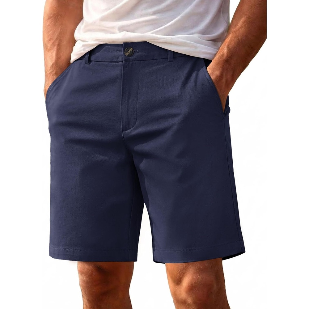 image:imageCOOFANDY Men Short Casual 9 Lightweight Cotton Comfort Stretch Dress Short Stretch Chino Short Lightweight Cotton Summer Shorts Breathable Elastic Waist Flat Front Stretch Dress Shorts Flat FrontNavy