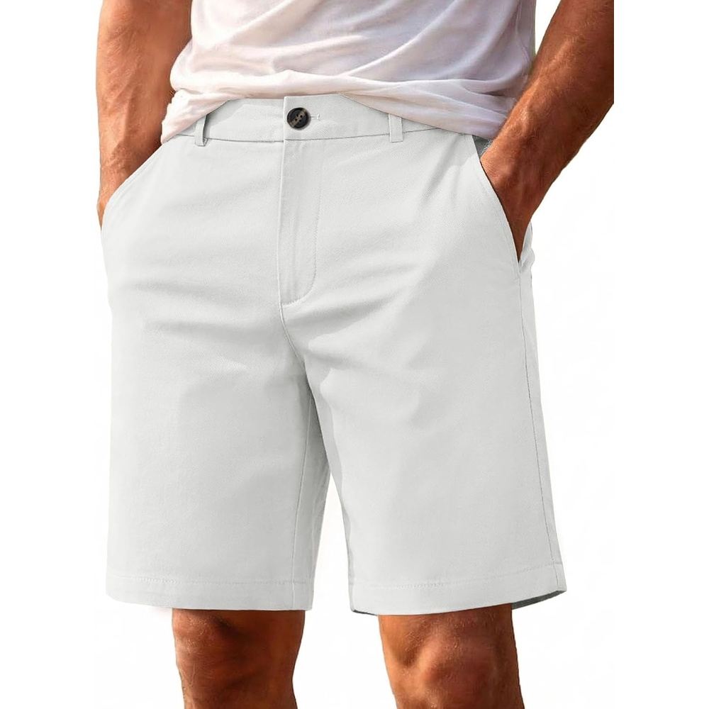 image:imageCOOFANDY Men Short Casual 9 Lightweight Cotton Comfort Stretch Dress Short Stretch Chino Short Lightweight Cotton Summer Shorts Breathable Elastic Waist Flat Front Stretch Dress Shorts Flat FrontWhite