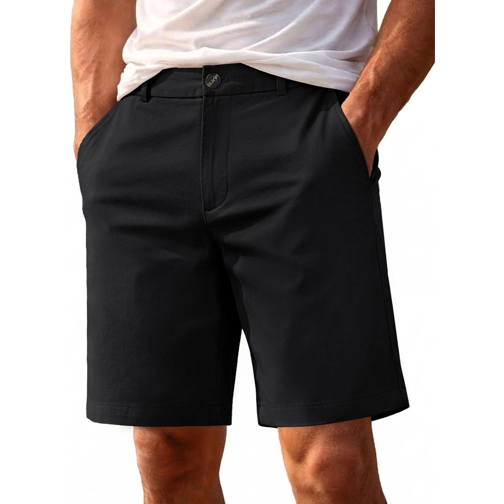 image:imageCOOFANDY Men Short Casual 9 Lightweight Cotton Comfort Stretch Dress Short  Stretch Chino Short Lightweight Cotton Summer Shorts Breathable Elastic Waist Flat Front Stretch Dress Shorts Flat FrontBlack