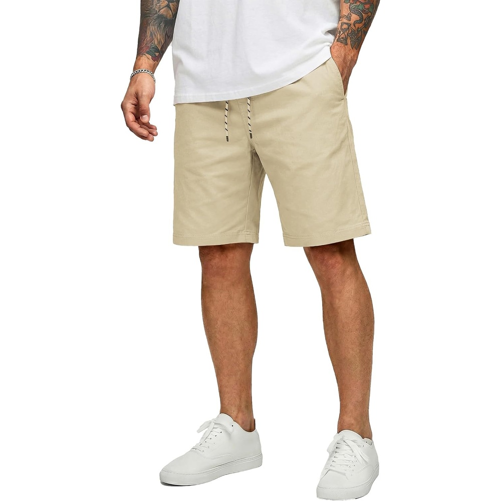 image:imageCOOFANDY Mens Casual Shorts Cotton Drawstring 9 inch Chino Shorts Stretch Elastic Waist Summer Beach Golf ShortsBeige