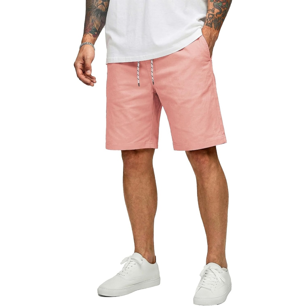 image:imageCOOFANDY Mens Casual Shorts Cotton Drawstring 9 inch Chino Shorts Stretch Elastic Waist Summer Beach Golf ShortsPink