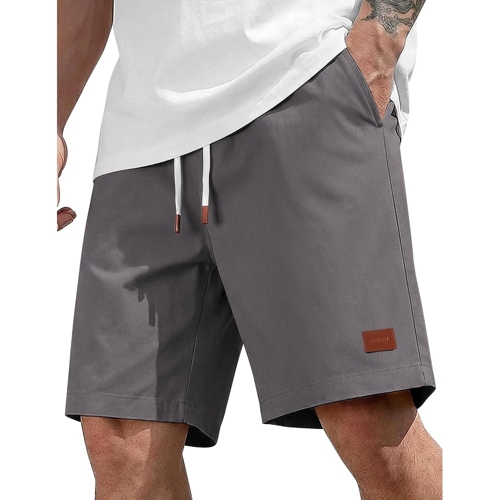 image:imageCOOFANDY Mens Cotton Chino Shorts 9 Inch Casual Shorts Summer Beach Shorts Stretch Twill ComfortElastic Waist with LeatherTipped Drawstring4 PocketsRelaxed FitEasy Movement for Active DaysDark Gray