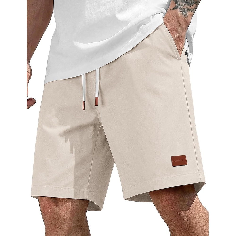 image:imageCOOFANDY Mens Cotton Chino Shorts 9 Inch Casual Shorts Summer Beach Shorts Stretch Twill ComfortElastic Waist with LeatherTipped Drawstring4 PocketsRelaxed FitEasy Movement for Active DaysLight Khaki