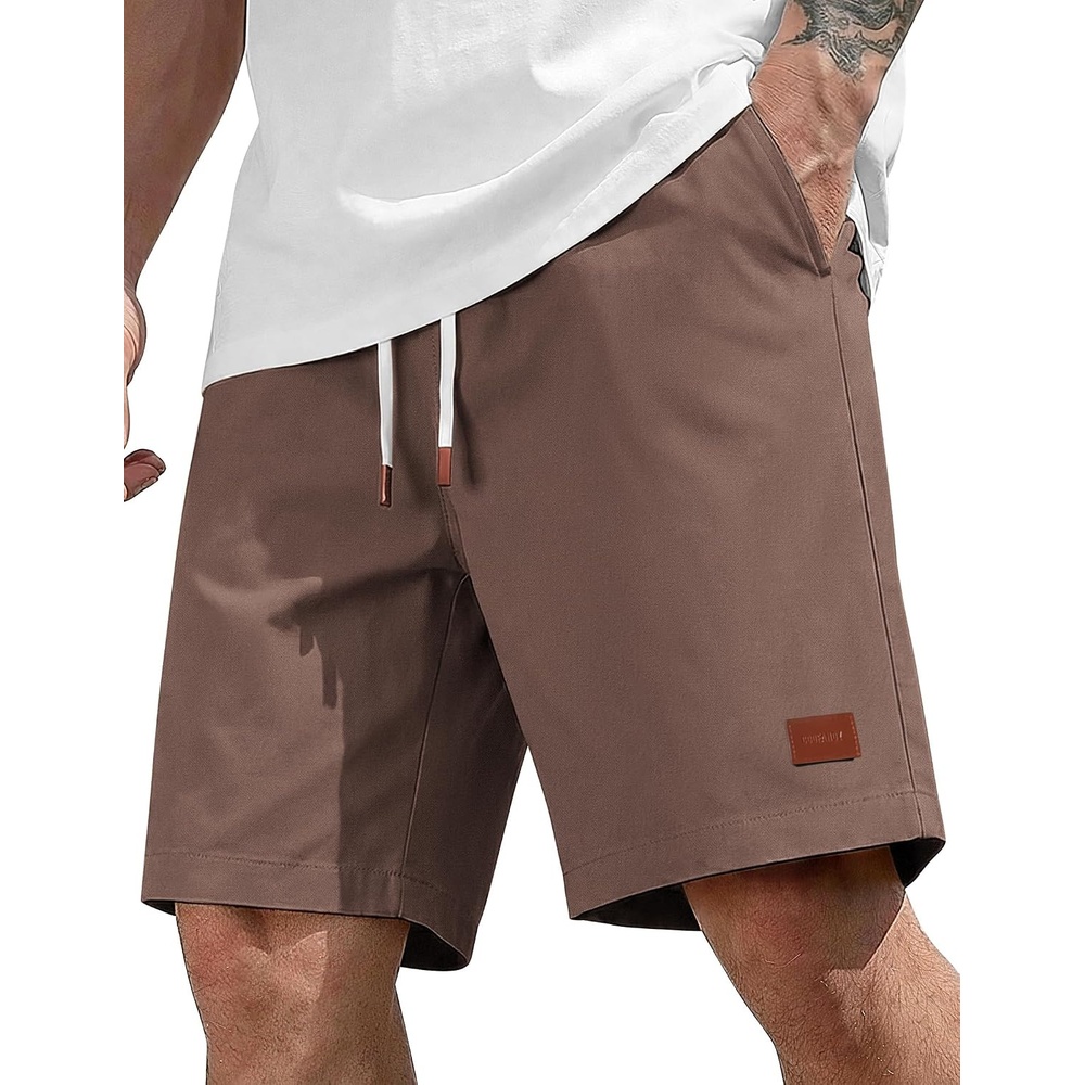 image:imageCOOFANDY Mens Cotton Chino Shorts 9 Inch Casual Shorts Summer Beach Shorts Stretch Twill ComfortElastic Waist with LeatherTipped Drawstring4 PocketsRelaxed FitEasy Movement for Active DaysBrown