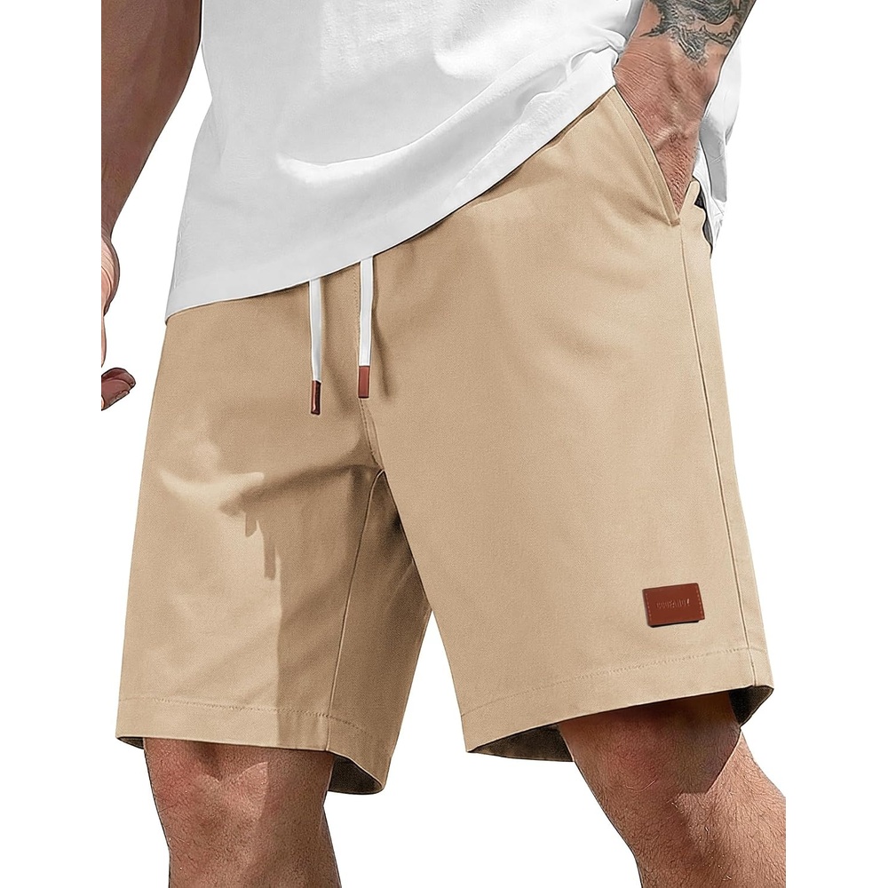 image:imageCOOFANDY Mens Cotton Chino Shorts 9 Inch Casual Shorts Summer Beach Shorts Stretch Twill ComfortElastic Waist with LeatherTipped Drawstring4 PocketsRelaxed FitEasy Movement for Active DaysKhaki
