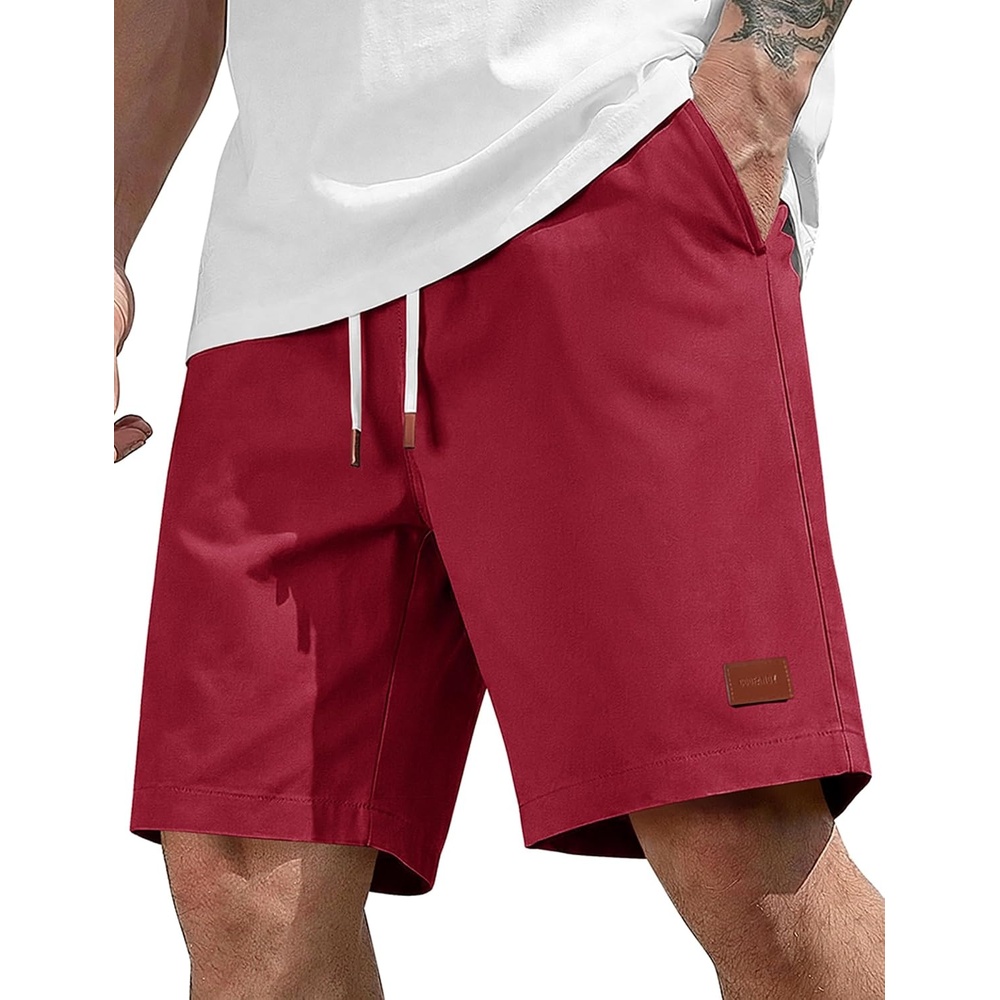 image:imageCOOFANDY Mens Cotton Chino Shorts 9 Inch Casual Shorts Summer Beach Shorts Stretch Twill ComfortElastic Waist with LeatherTipped Drawstring4 PocketsRelaxed FitEasy Movement for Active DaysRed