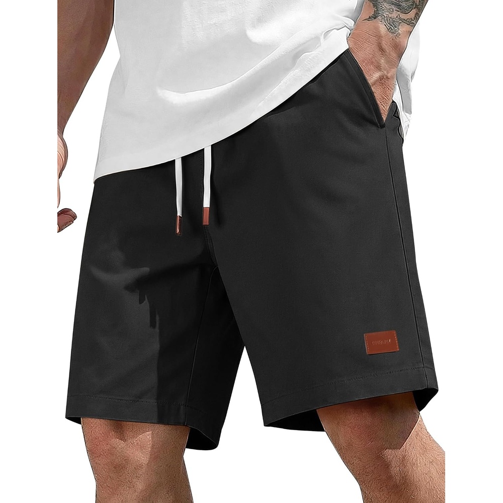 image:imageCOOFANDY Mens Cotton Chino Shorts 9 Inch Casual Shorts Summer Beach Shorts  Stretch Twill ComfortElastic Waist with LeatherTipped Drawstring4 PocketsRelaxed FitEasy Movement for Active DaysBlack