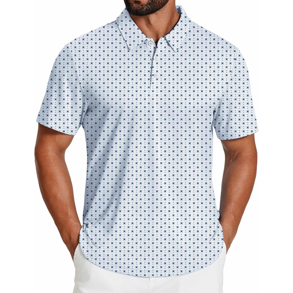 image:imageCOOFANDY Mens Golf Polo Shirts Short Sleeve Quick Dry Moisture Wicking Performance Collared Golf Shirt for MenGeometric Cross Print
