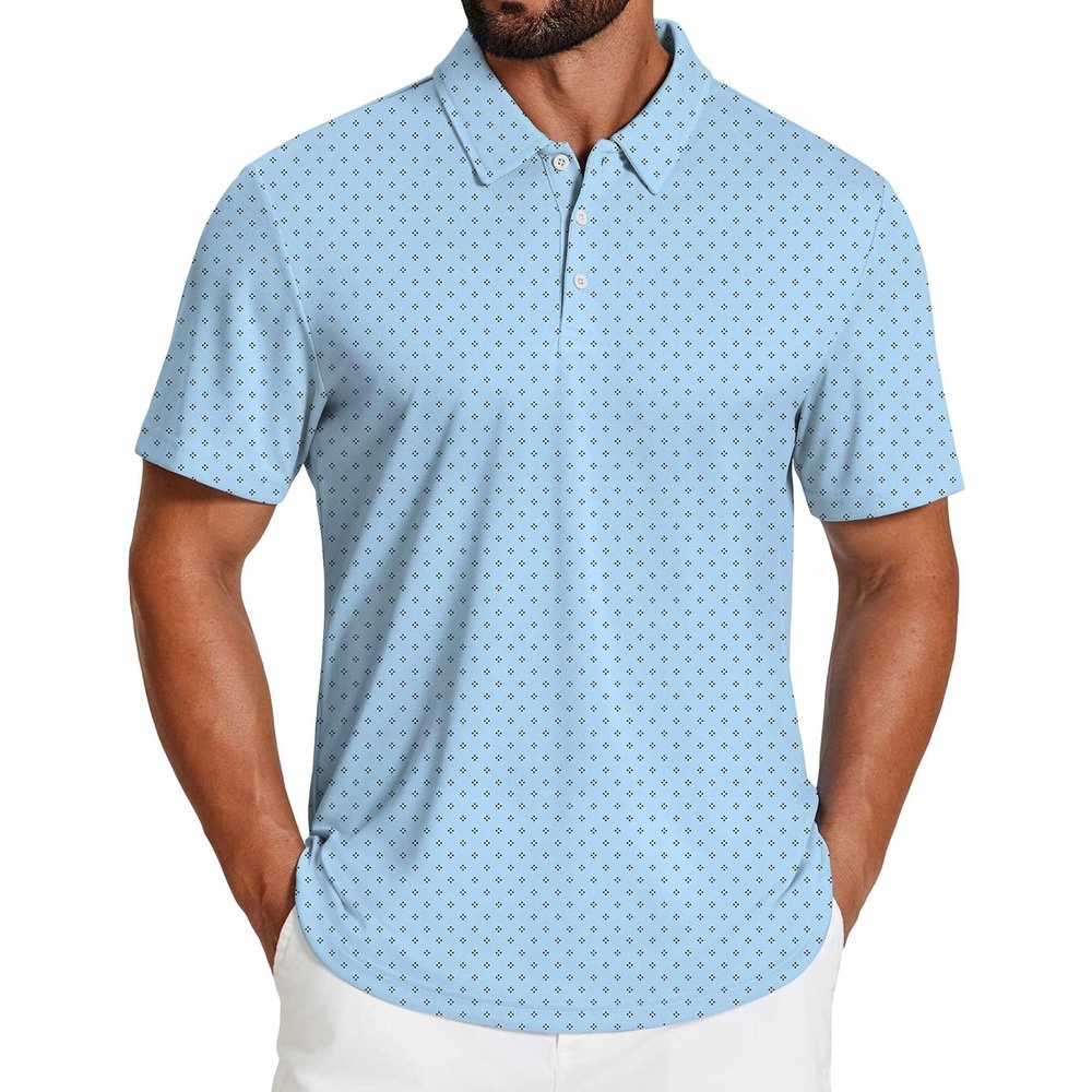 image:imageCOOFANDY Mens Golf Polo Shirts Short Sleeve Quick Dry Moisture Wicking Performance Collared Golf Shirt for MenMicro Geometric