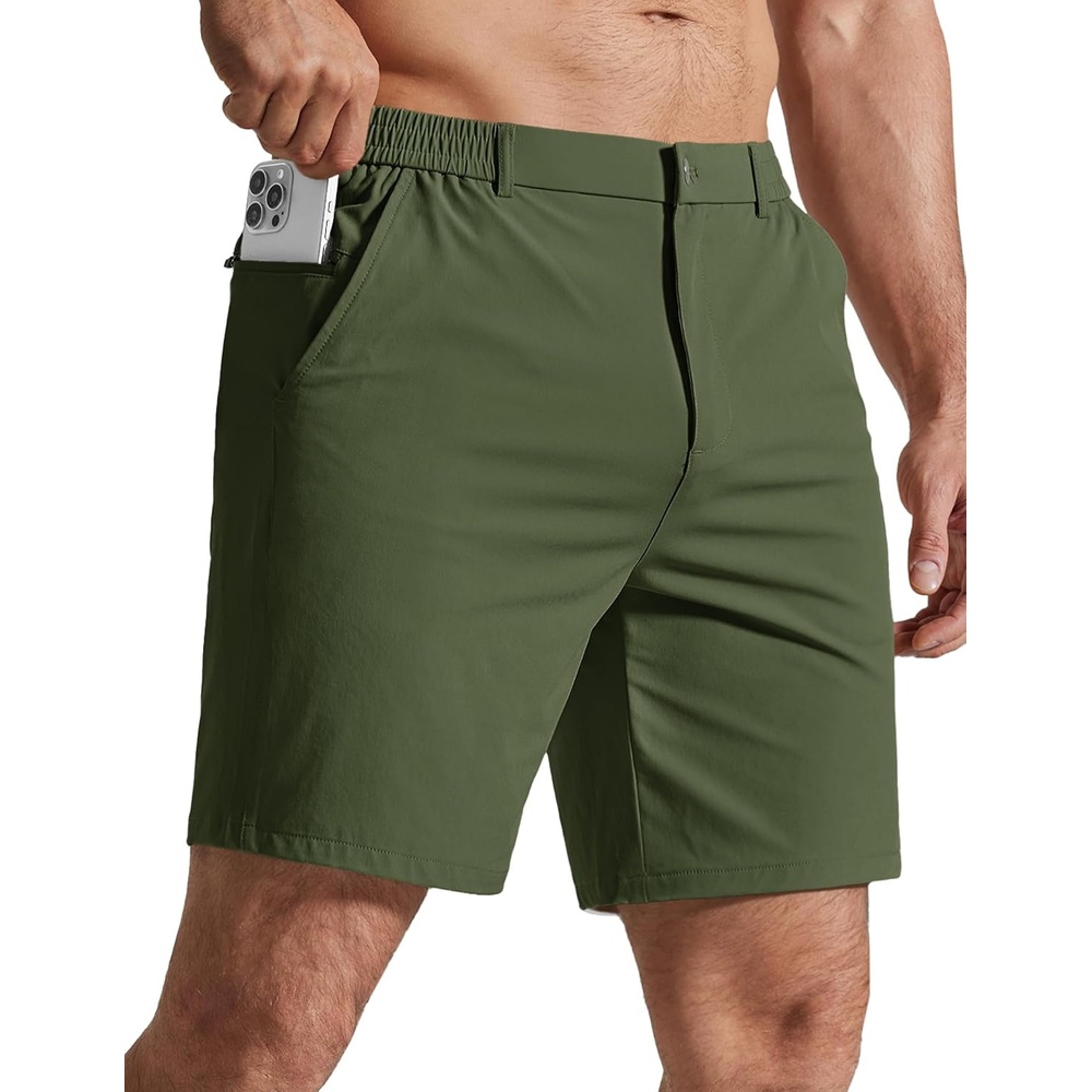 image:imageCOOFANDY Mens Golf Shorts 7 Lightweight Elastic Waistband Casual Shorts Stretch Shorts for Men Zipper Pockets Quick Dry Durable and AntiPilling Summer Beach ShortsArmy Green