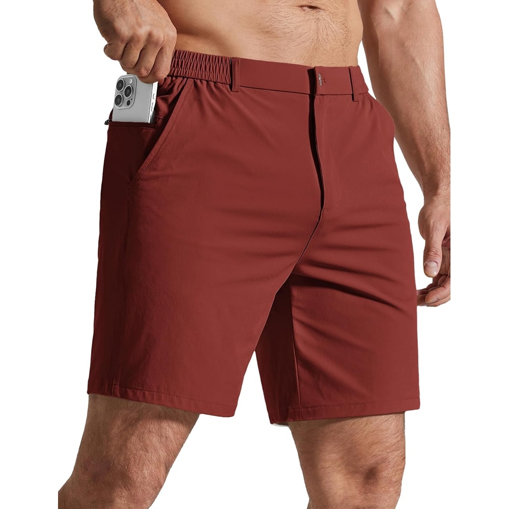 image:imageCOOFANDY Mens Golf Shorts 7 Lightweight Elastic Waistband Casual Shorts  Stretch Shorts for Men Zipper Pockets Quick Dry Durable and AntiPilling Summer Beach ShortsWine Red