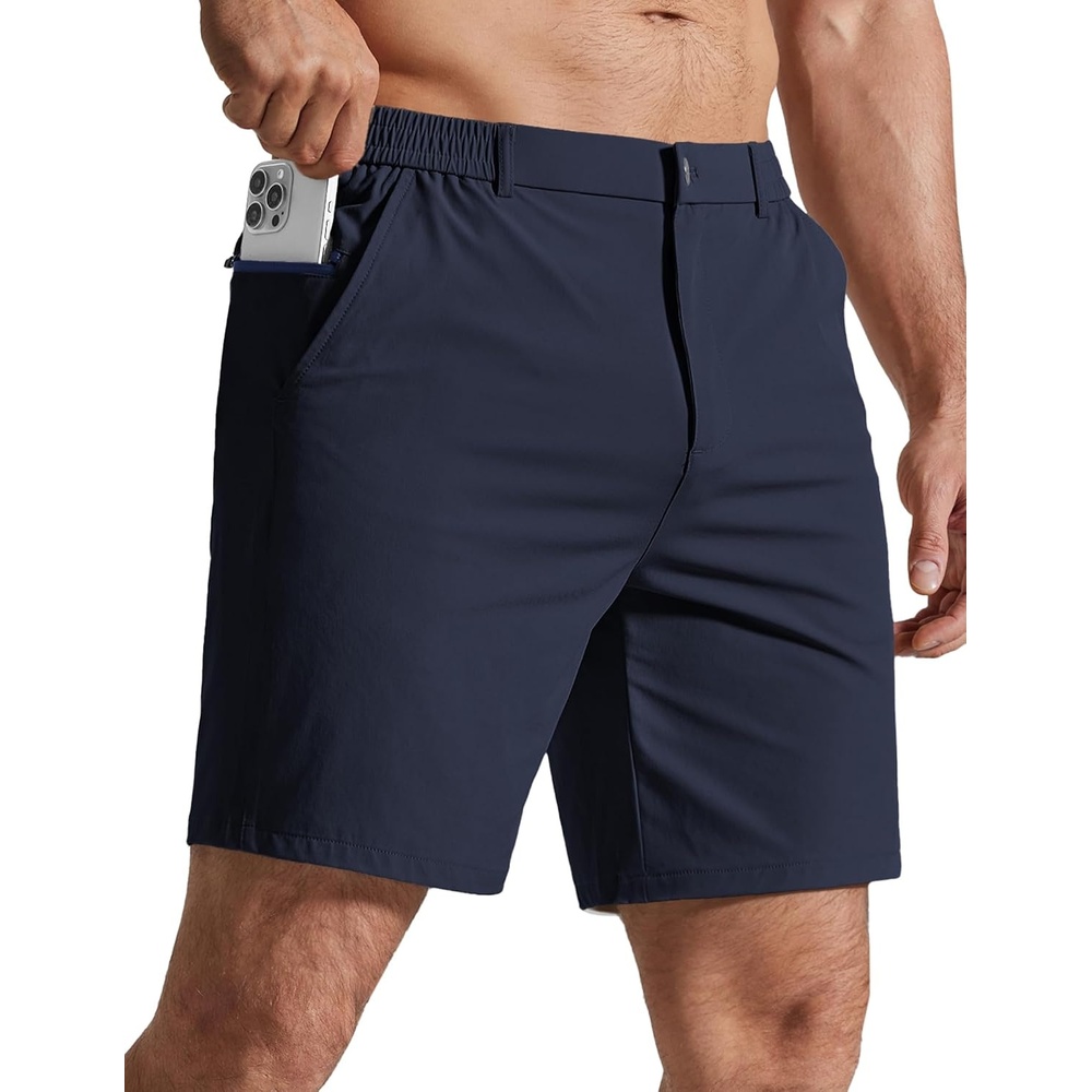 image:imageCOOFANDY Mens Golf Shorts 7 Lightweight Elastic Waistband Casual Shorts Stretch Shorts for Men Zipper Pockets Quick Dry Durable and AntiPilling Summer Beach ShortsNavy Blue