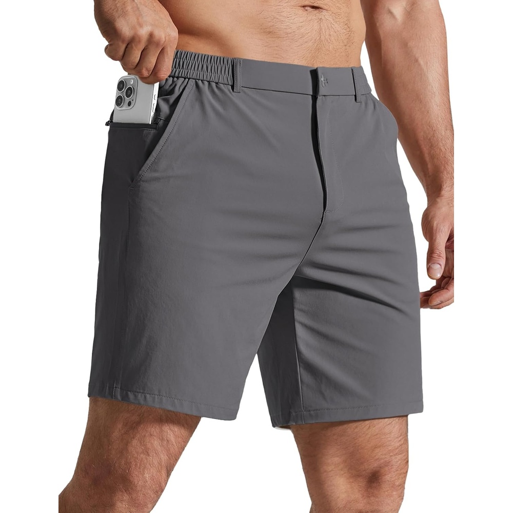 image:imageCOOFANDY Mens Golf Shorts 7 Lightweight Elastic Waistband Casual Shorts Stretch Shorts for Men Zipper Pockets Quick Dry Durable and AntiPilling Summer Beach ShortsDark Grey
