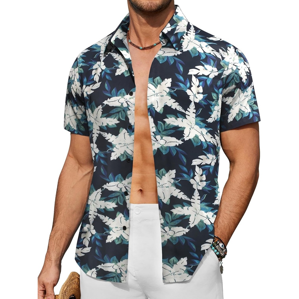 image:imageCOOFANDY Mens Hawaiian Short Sleeve Button Down ShirtsGreen