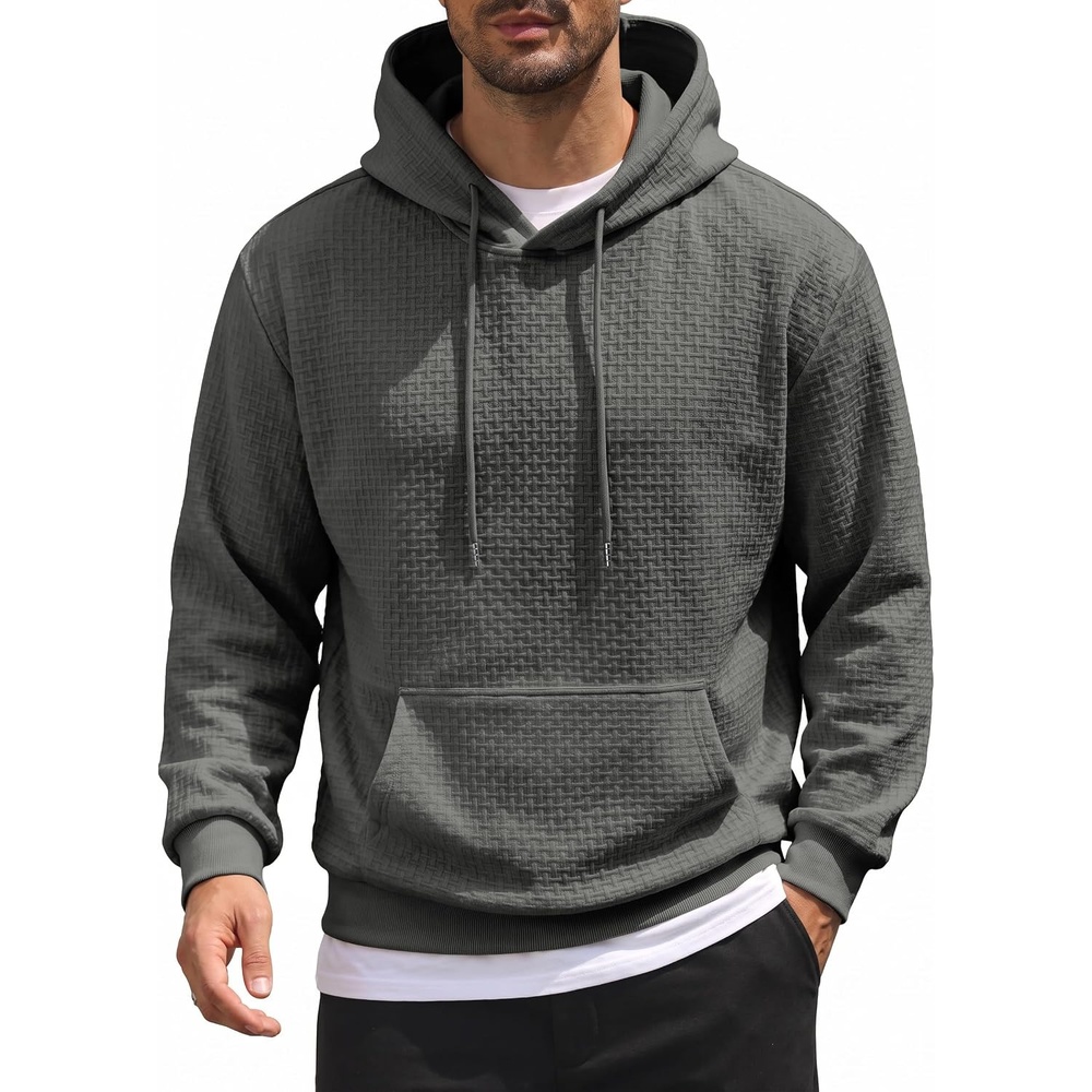 image:imageCOOFANDY Mens Hoodie Pullover Casual Hooded Sweatshirt Kangaroo Pocket Mens Hoodie Lightweight Pullover with Kangaroo Pocket Soft Knit Fabric Ideal for Casual Daily Wear Weekend TravelDark Gray