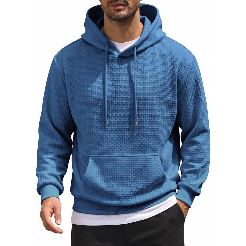 image:imageCOOFANDY Mens Hoodie Pullover Casual Hooded Sweatshirt Kangaroo Pocket Mens Hoodie Lightweight Pullover with Kangaroo Pocket Soft Knit Fabric Ideal for Casual Daily Wear Weekend TravelGrey Blue