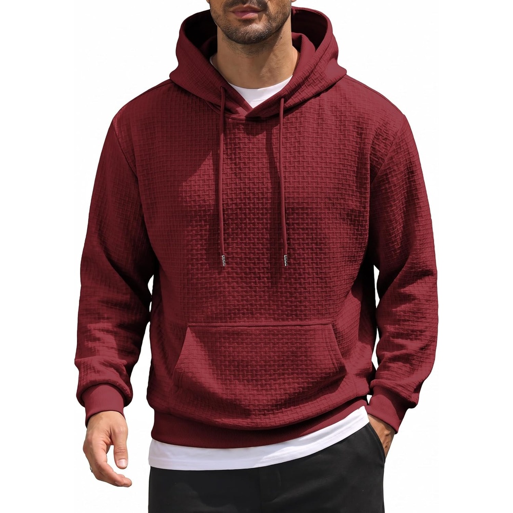 image:imageCOOFANDY Mens Hoodie Pullover Casual Hooded Sweatshirt Kangaroo Pocket Mens Hoodie Lightweight Pullover with Kangaroo Pocket Soft Knit Fabric Ideal for Casual Daily Wear Weekend TravelWine Red