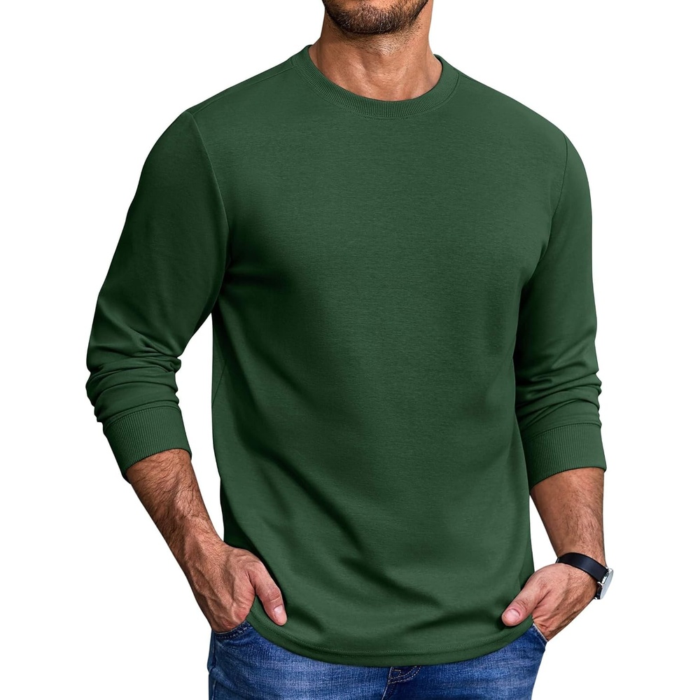 image:imageCOOFANDY Mens Long Sleeve Tee Shirts Heavy Weight Cotton Crew Neck TShirt Regular Fit Casual Basic TeesGreen