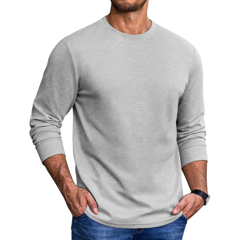 image:imageCOOFANDY Mens Long Sleeve Tee Shirts Heavy Weight Cotton Crew Neck TShirt Regular Fit Casual Basic TeesLight Grey
