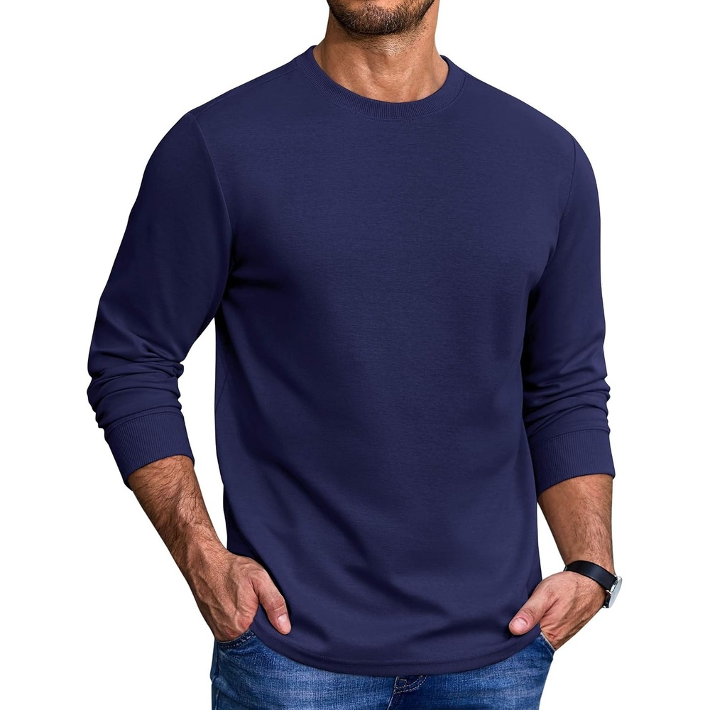 image:imageCOOFANDY Mens Long Sleeve Tee Shirts Heavy Weight Cotton Crew Neck TShirt Regular Fit Casual Basic TeesNavy