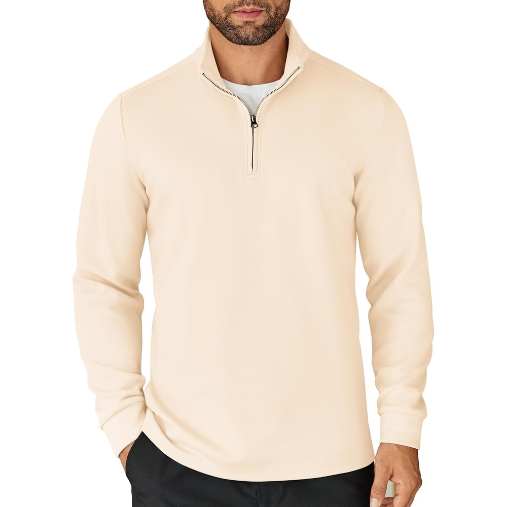 image:imageCOOFANDY Mens Quarter Zip Up Pullover Lightweight Mock Neck Sweatshirt Half ZipLightweightMock NeckCasualSoft fabricSimple and ClassicBeige