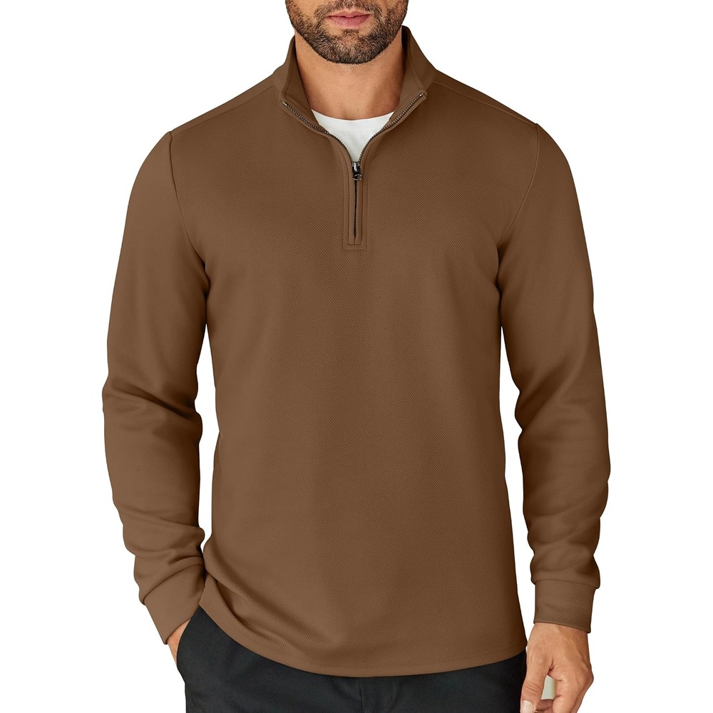 image:imageCOOFANDY Mens Quarter Zip Up Pullover Lightweight Mock Neck Sweatshirt Half ZipLightweightMock NeckCasualSoft fabricSimple and ClassicBrown