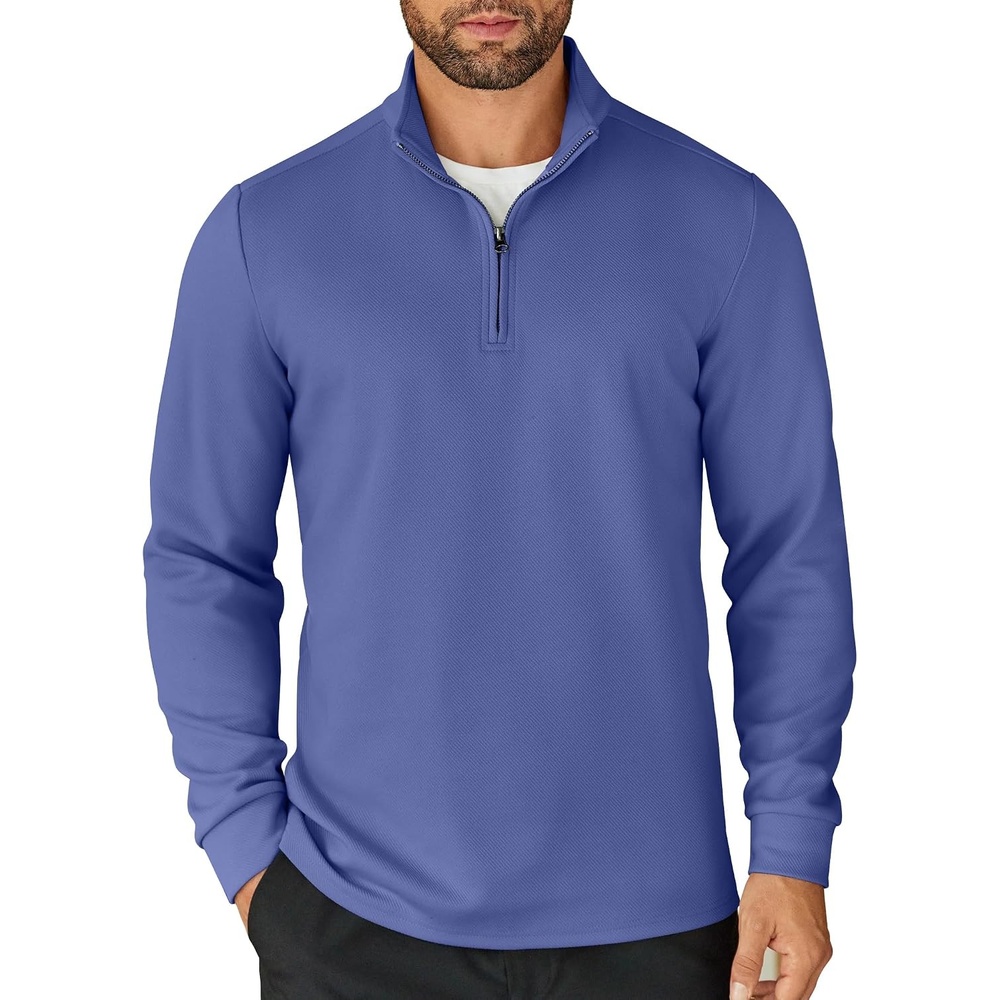 image:imageCOOFANDY Mens Quarter Zip Up Pullover Lightweight Mock Neck Sweatshirt Half ZipLightweightMock NeckCasualSoft fabricSimple and ClassicDenim Blue