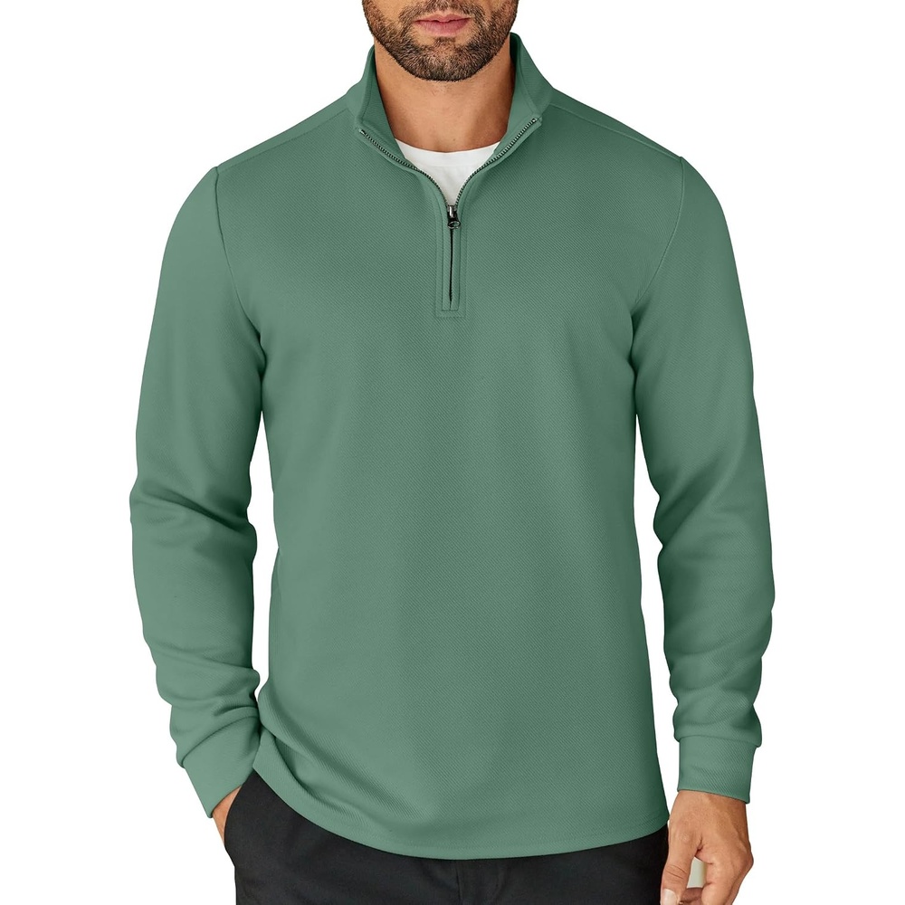 image:imageCOOFANDY Mens Quarter Zip Up Pullover Lightweight Mock Neck Sweatshirt  Half ZipLightweightMock NeckCasualSoft fabricSimple and ClassicGreen