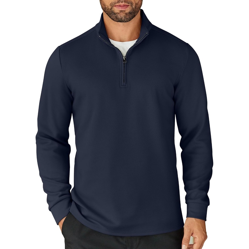 image:imageCOOFANDY Mens Quarter Zip Up Pullover Lightweight Mock Neck Sweatshirt Half ZipLightweightMock NeckCasualSoft fabricSimple and ClassicNavy Blue