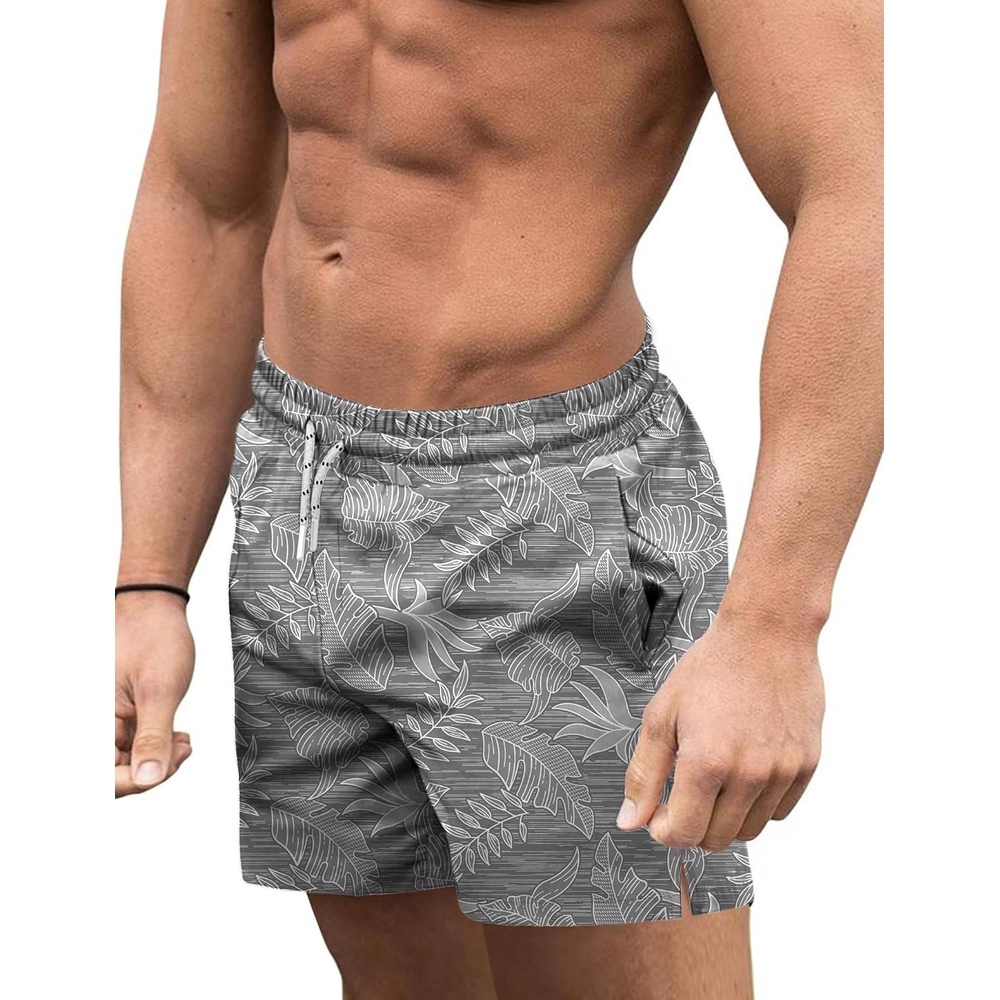 image:imageCOOFANDY Mens Swim Trunks Quick Dry Board Shorts Swimwear Bathing Suit Quick Dry Four Way Stretch Fabric3 inch InseamSide PocketsP Grey Leaf