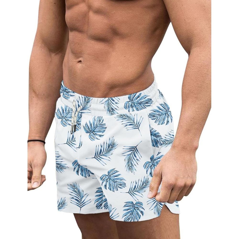 image:imageCOOFANDY Mens Swim Trunks Quick Dry Board Shorts Swimwear Bathing Suit Quick Dry Four Way Stretch Fabric3 inch InseamSide PocketsP White Palm Leaf