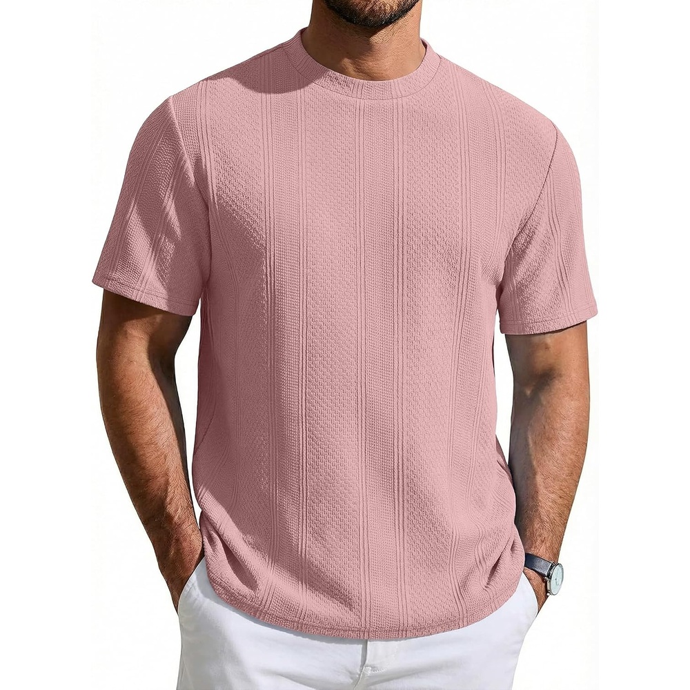 image:imageCOOFANDY Mens T Shirts Short Sleeve Casual Crewneck Pullover Tees Textured Shirts Classic Knit Summer Top Bassic Loose Tee Soft Breathable Fashion Daily Work VacationPink