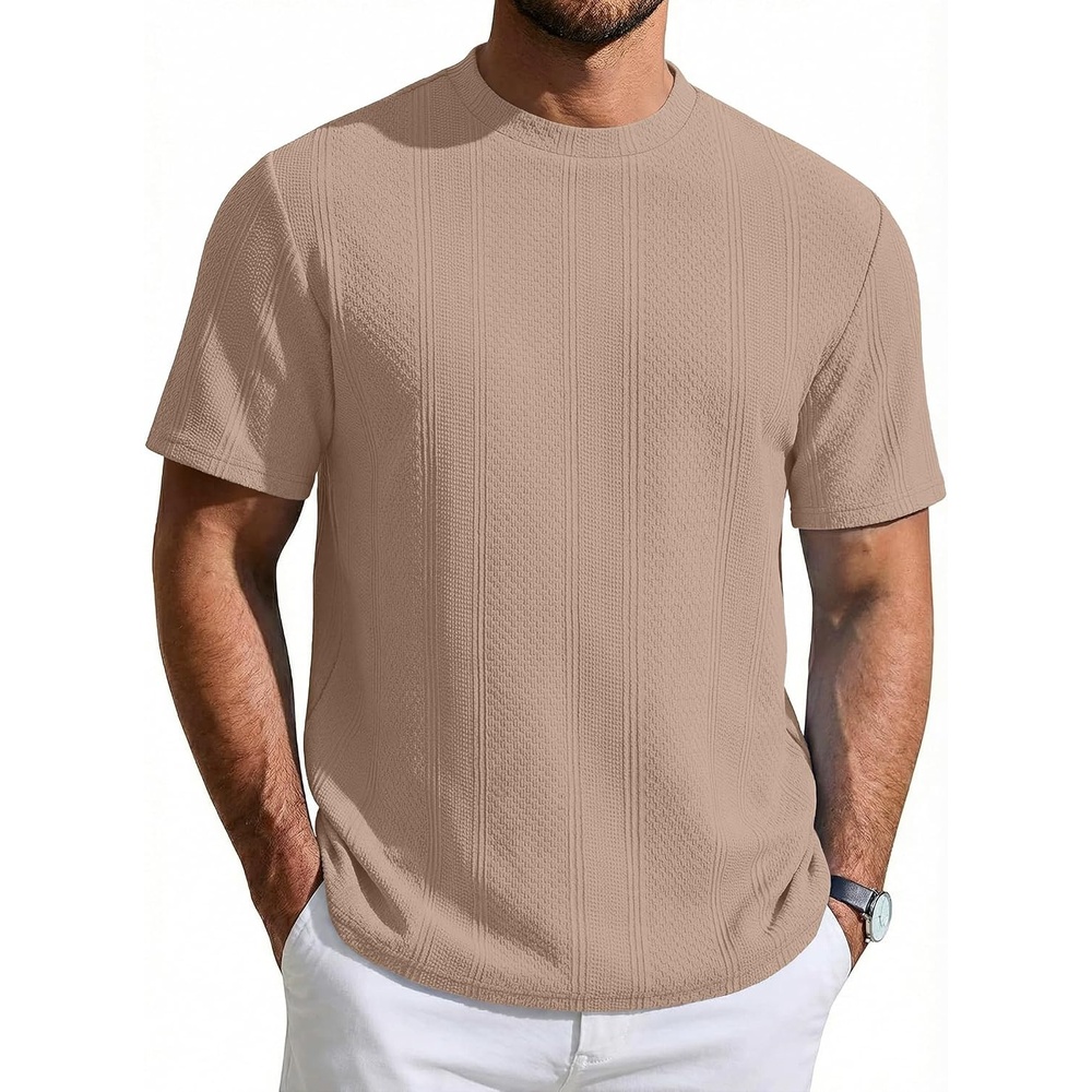 image:imageCOOFANDY Mens T Shirts Short Sleeve Casual Crewneck Pullover Tees Textured Shirts Classic Knit Summer Top Bassic Loose Tee Soft Breathable Fashion Daily Work VacationKhaki