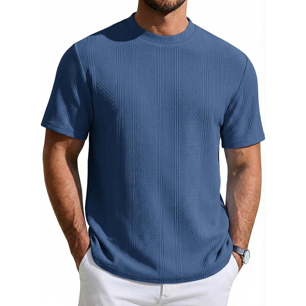 image:imageCOOFANDY Mens T Shirts Short Sleeve Casual Crewneck Pullover Tees Textured Shirts Classic Knit Summer Top Bassic Loose Tee Soft Breathable Fashion Daily Work VacationCaptains Blue