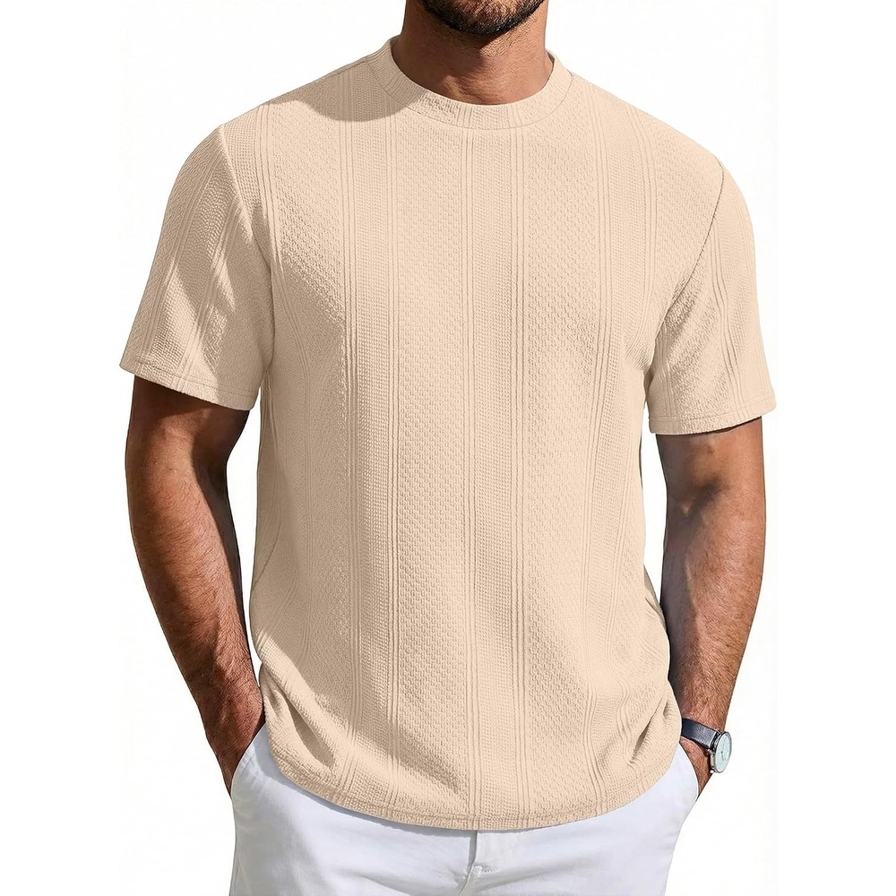 image:imageCOOFANDY Mens T Shirts Short Sleeve Casual Crewneck Pullover Tees Textured Shirts Classic Knit Summer Top Bassic Loose Tee Soft Breathable Fashion Daily Work VacationLight Khaki