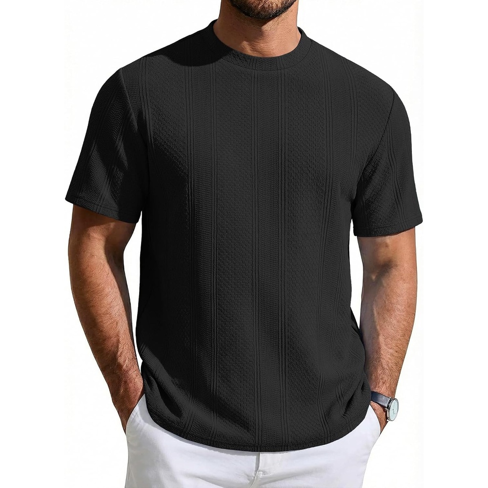 image:imageCOOFANDY Mens T Shirts Short Sleeve Casual Crewneck Pullover Tees Textured Shirts Classic Knit Summer Top Bassic Loose Tee Soft Breathable Fashion Daily Work VacationBlack