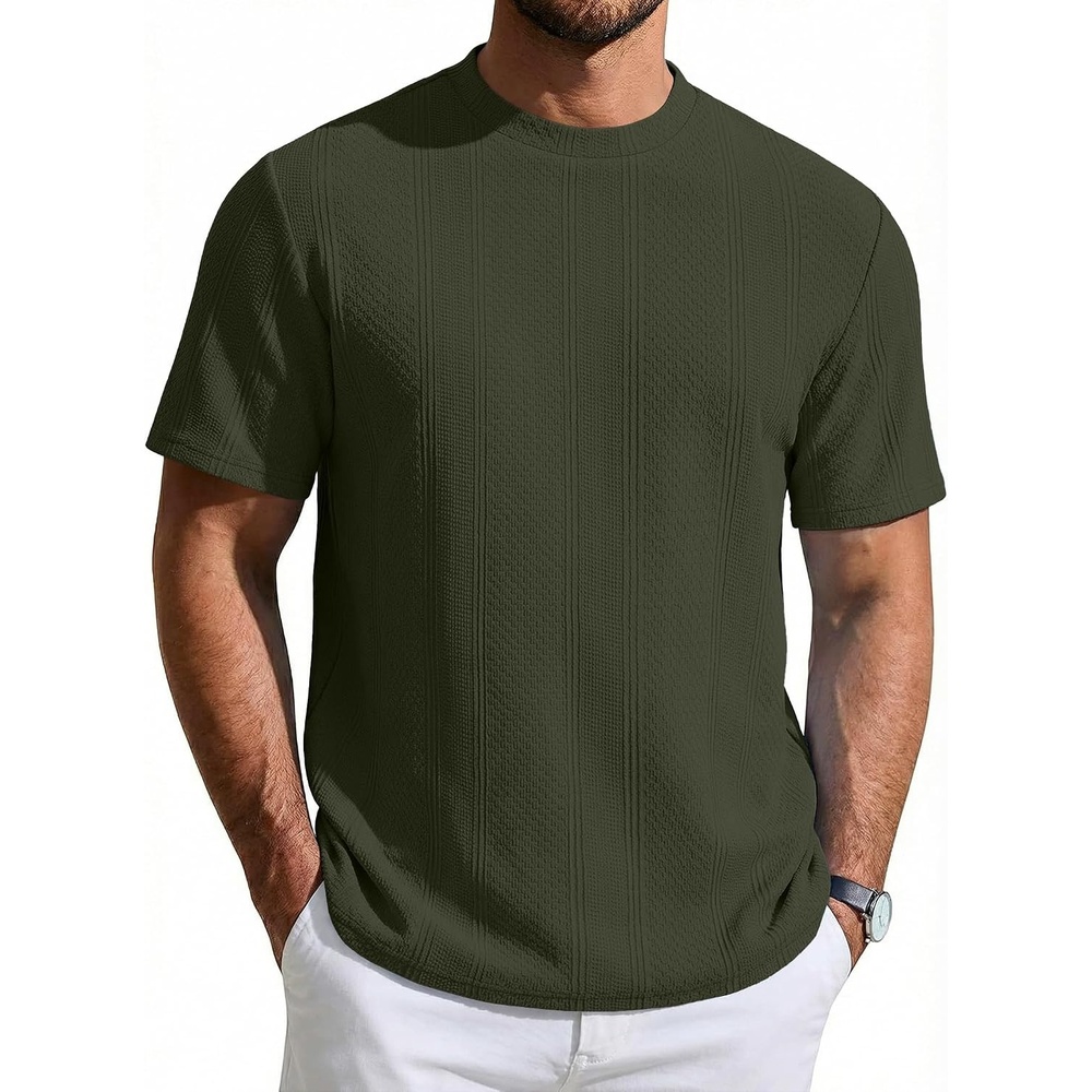 image:imageCOOFANDY Mens T Shirts Short Sleeve Casual Crewneck Pullover Tees Textured Shirts Classic Knit Summer Top Bassic Loose Tee Soft Breathable Fashion Daily Work VacationArmy Green
