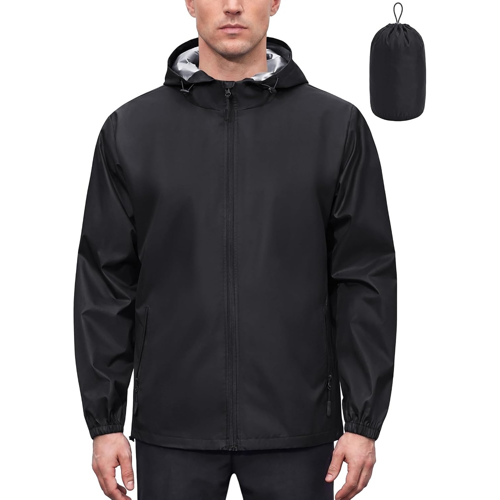 image:imageCOOFANDY Rain Jacket Men Waterproof With Hood Raincoat Windbreaker Packable 2 Waterresistant Zip Pockets Lightweight Windbreaker For Hiking Cycling Running Golf Fishing Rain Shell GearBlack